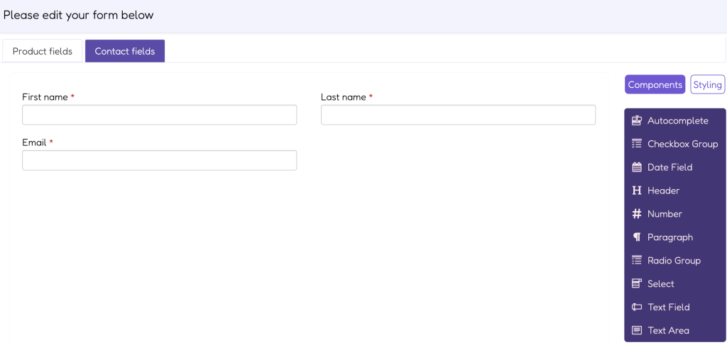 Contact fields in a form.